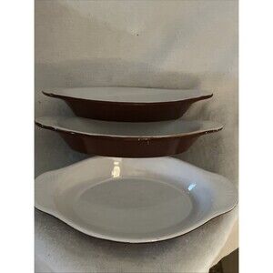 Set Of 3 Vintage Ultima Oval Au Gratin Casserole Baking Dishes Bakeware Two Tone